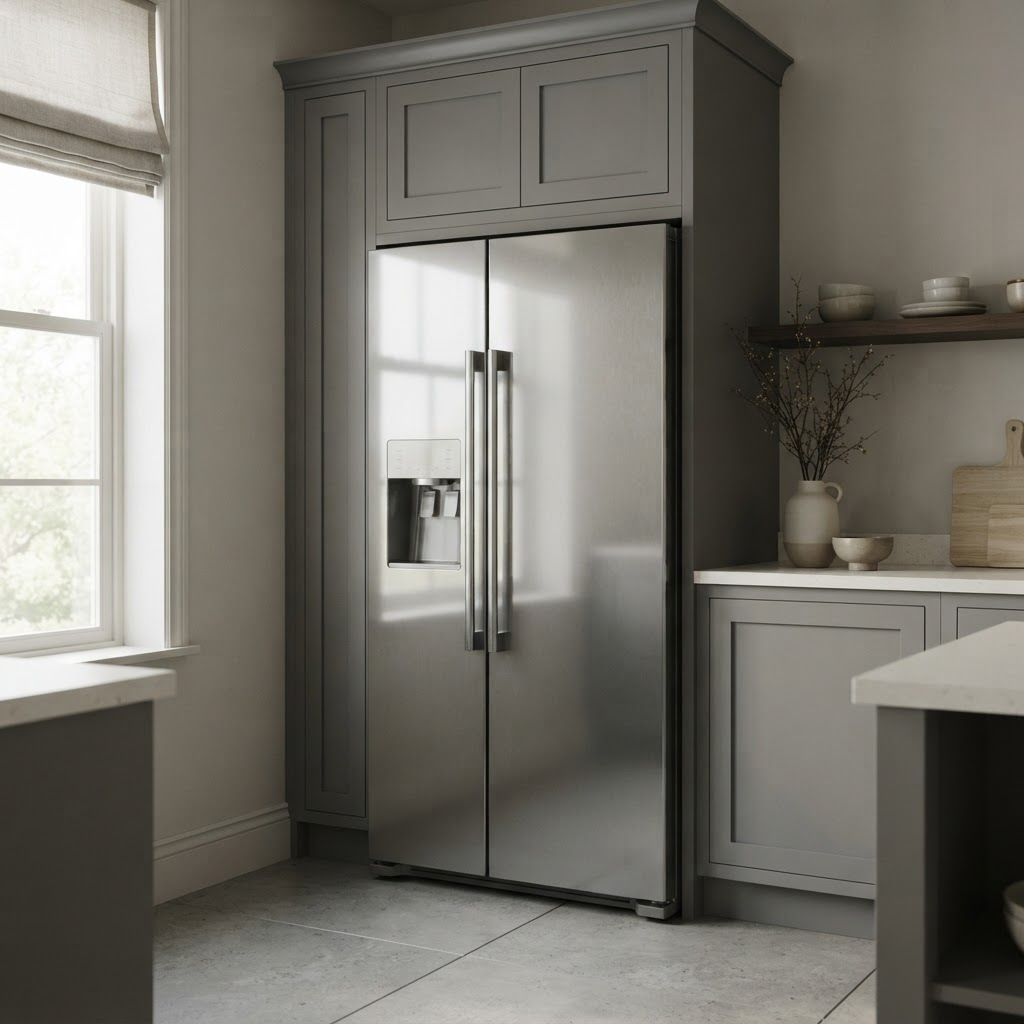 Refrigerador side by side de acero inoxidable en una cocina moderna